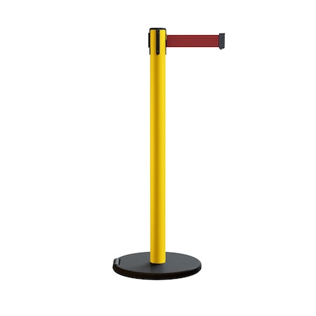 Retractable Belt Rolling Stanchion, 2.5ft Yellow Post  9ft. Maroon